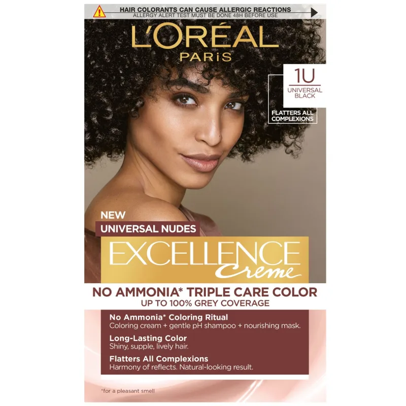 Vopsea de par permanenta fara amoniac Excellence Universal Nudes 1U Black, 192ml, L'Oreal Paris — preț și oferte
