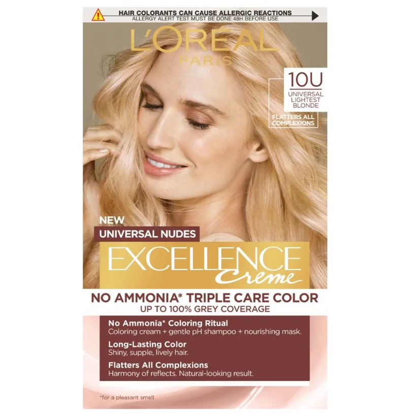 Vopsea de par permanenta fara amoniac Excellence Universal Nudes 10U Lightest Blonde, 192ml, L'Oreal Paris — preț și oferte