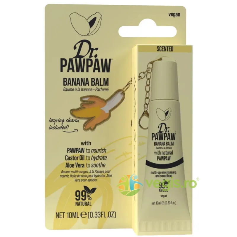 Balsam de Buze Multifunctional cu Extract de Papaya, Ulei de Ricin si Aloe Vera cu Breloc Banana 10ml Dr.PAWPAW — preț și oferte
