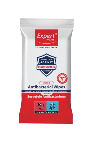 Servetele umede antibacteriene Clasic, 15 bucati, Expert Wipes