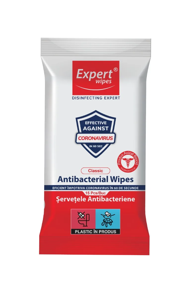 Servetele umede antibacteriene Clasic, 15 bucati, Expert Wipes — preț și oferte