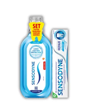 Set dinți sensibili: Pastă de dinți Sensodyne Repair&Protect 75ml + Apă de gura Sensodyne cool mint, 500ml, Haleon