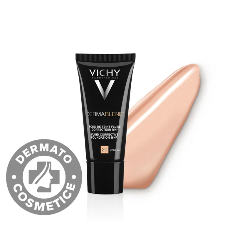 Fond de ten corector fluid rezistenta 16h SPF28 ten normal sau uscat Dermablend 20, 30ml, Vichy — preț și oferte