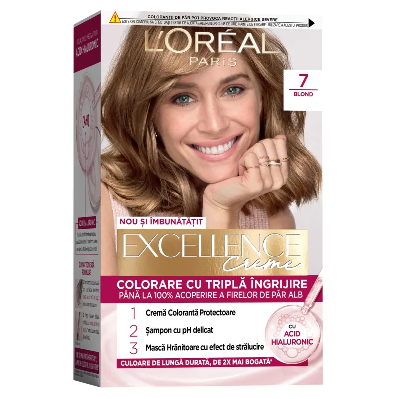 Vopsea de par permanenta Excellence Creme 7 Blond, 192ml, L'Oreal Paris — preț și oferte