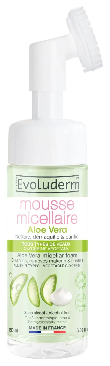 Spuma micelara de curatare cu perie din silicon Aloe Vera, 150ml, Evoluderm — preț și oferte