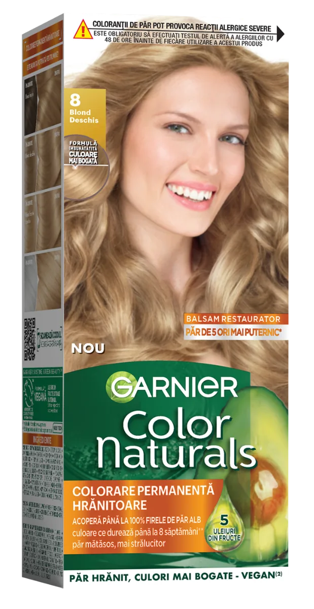 Vopsea de par permanenta Color Naturals 8 Blond Deschis, 112ml, Garnier — preț și oferte