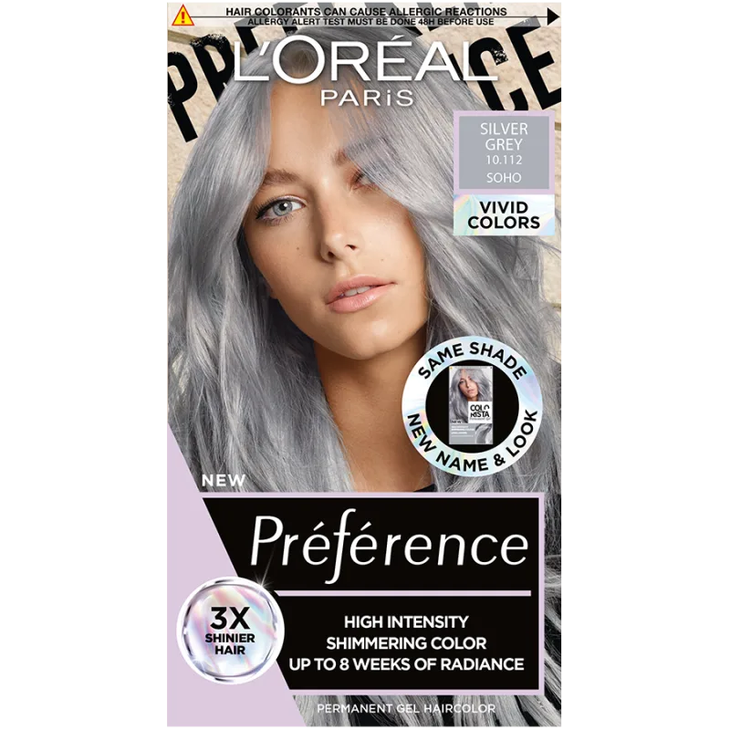 Vopsea de par permanenta cu amoniac Preference Vivid Colours 10.112 Silver Grey, 204ml, L'Oreal Paris — preț și oferte