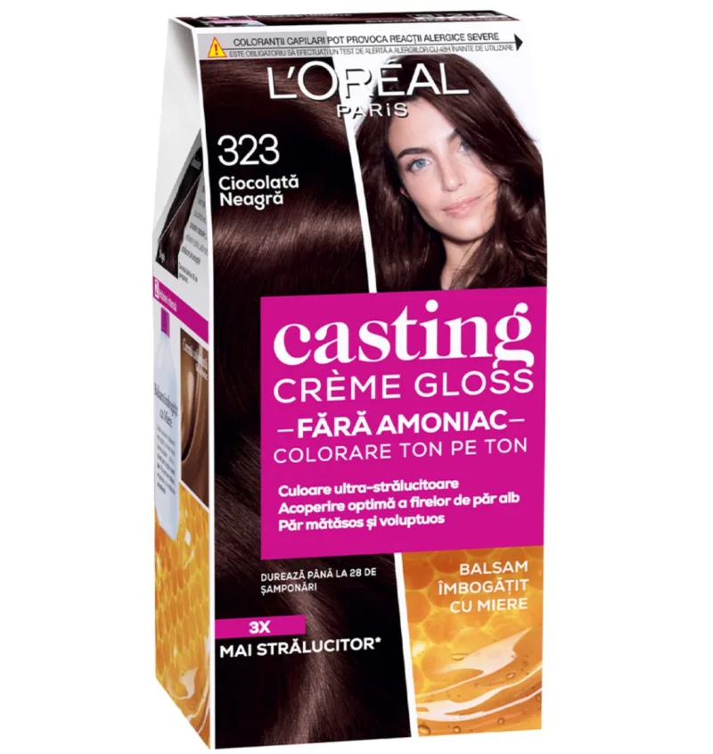 Vopsea de par semi-permanenta fara amoniac Casting Creme Gloss 323 Ciocolata Neagra, 180ml, L'Oreal Paris — preț și oferte