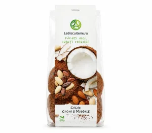 Biscuiți Vegani cu Ciocolată, Cocos și Migdale, 140 g, LaBiscuiterie