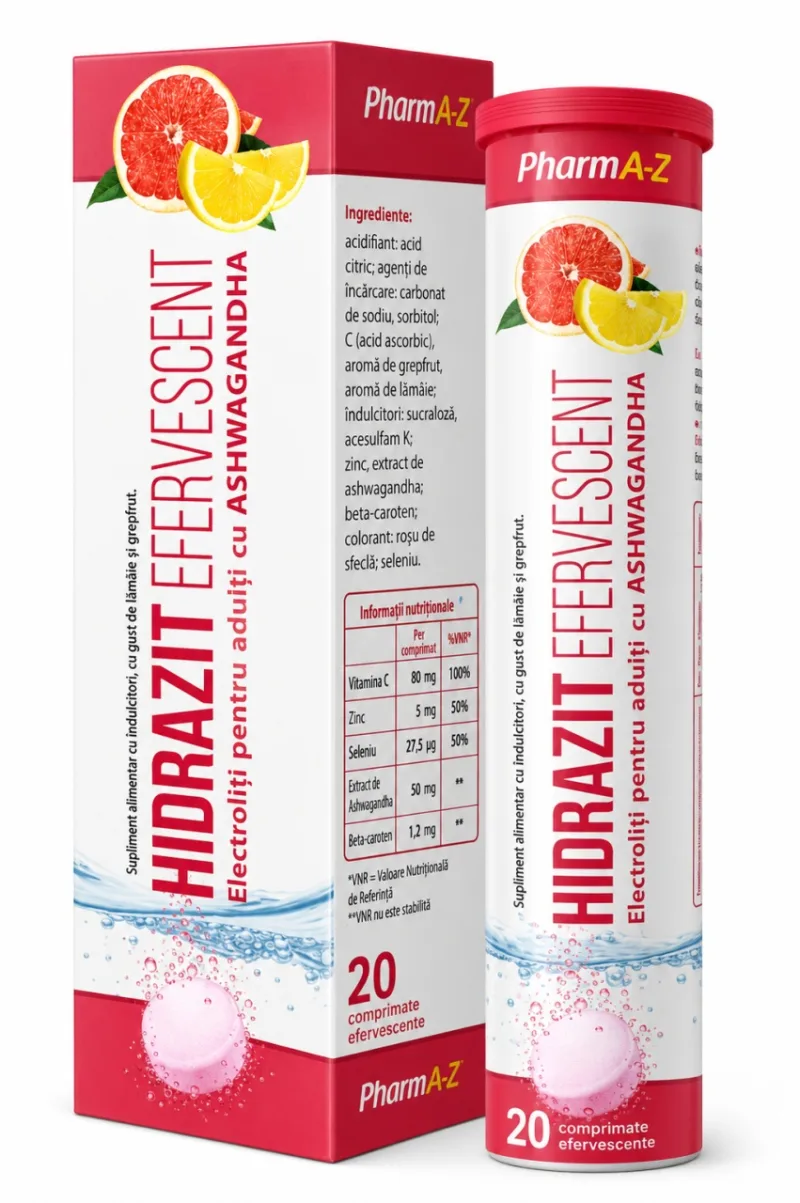 Hidrazit Electroliți Adulți cu Ashwagandha, 20 Comprimate Efervescente, PharmA-Z — preț și oferte