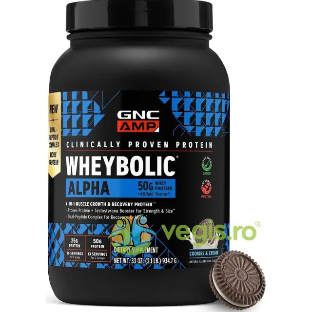 Proteina din Zer cu Aroma de Biscuiti cu Crema AMP New Wheybolic Alpha 934,7g GNC — preț și oferte