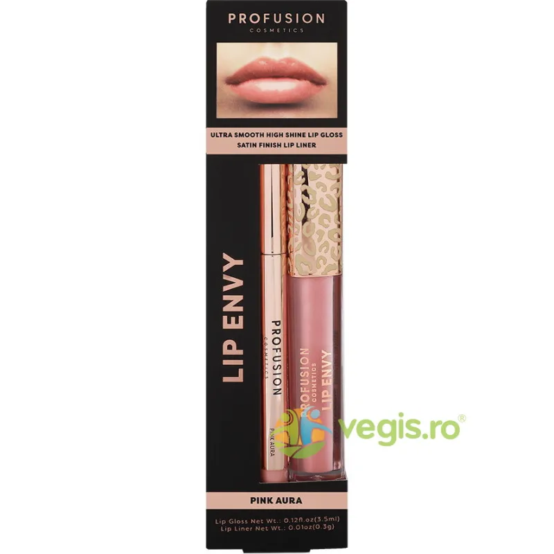 Set Lip Envy Pink Aura: Luciu de Buze Ultra Neted si Lucios 3.5ml + Creion de Buze cu Finish Satinat 0.3g PROFUSION COSMETICS — preț și oferte