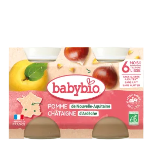 Piure de mere si castane Bio, 2 x 130g, BabyBio