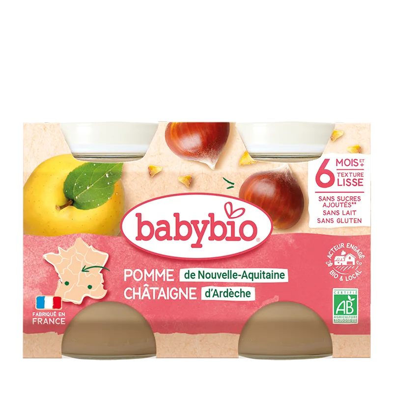 Piure de mere si castane Bio, 2 x 130g, BabyBio — preț și oferte