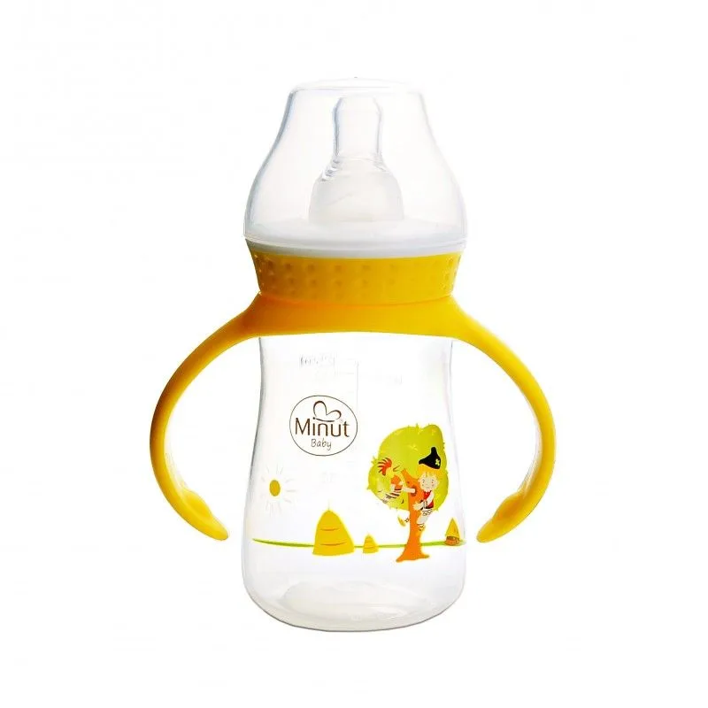 Biberon cu tetina si manere  Pupaza din tei  pentru +0 luni Baby, 125ml, Minut — preț și oferte