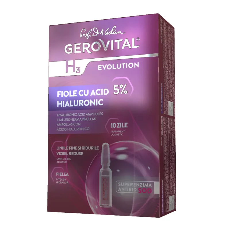 Fiole cu acid hialuronic H3 Evolution, 10 fiole*2 ml, Gerovital FARMEC — preț și oferte