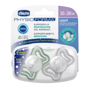 Suzete din silicon pentru copii 16-36 luni PhysioForma Light Glow Unisex, 2 bucati, Chicco