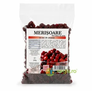 Merisoare Uscate cu Suc de Ananas, fara Zahar Adaugat 200g