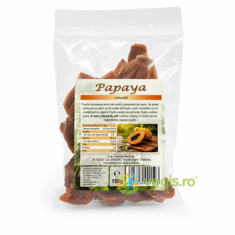 Papaya Bucati Uscate, fara Zahar Adaugat 150g Deco Italia — preț și oferte