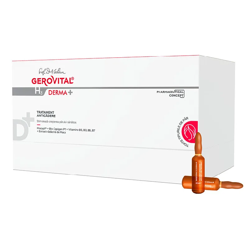 Tratament anticadere par H3 Derma+, 12 fiole, Gerovital FARMEC — preț și oferte