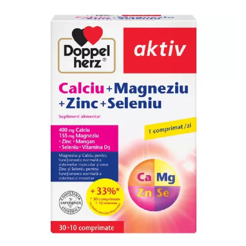 Calciu + Magneziu + Zinc + Seleniu Aktiv, 30+10 comprimate, Doppelherz — preț și oferte