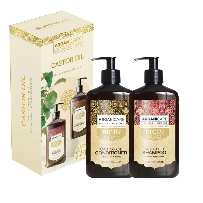 Set Sampon & Balsam cu ulei de ricin pentru stimularea cresterii parului, 2x400ml, Arganicare — preț și oferte
