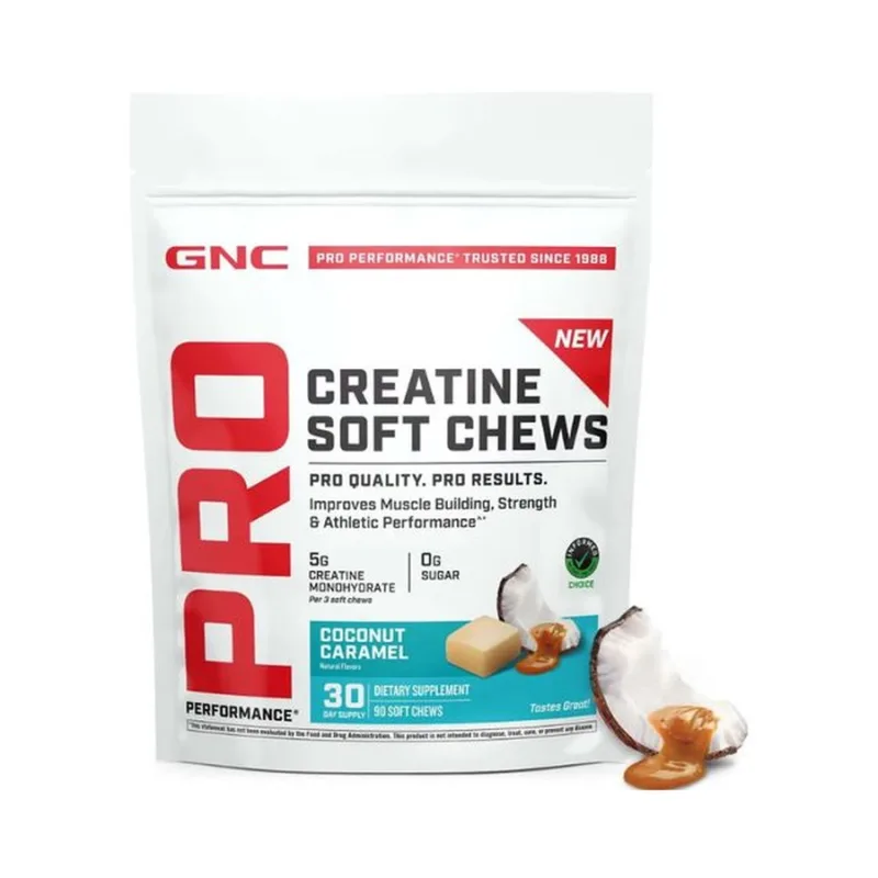 GNC Creatina monohidrata 5 g - caramele cu cocos si caramel, 90 bucati — preț și oferte