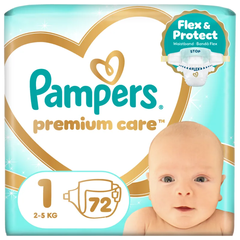 Scutece Premium Care Nr.1 pentru 2-5 kg, 72 bucati, Pampers — preț și oferte