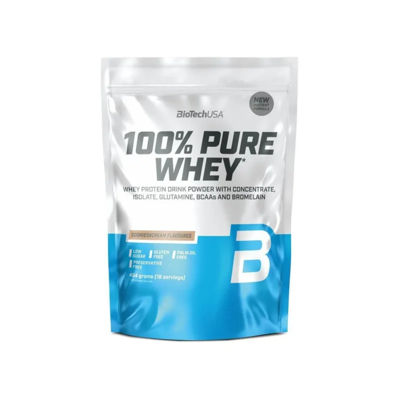 Pudra proteica 100% Pure Whey cu aroma Cookies & Cream, 454g, BioTechUSA — preț și oferte