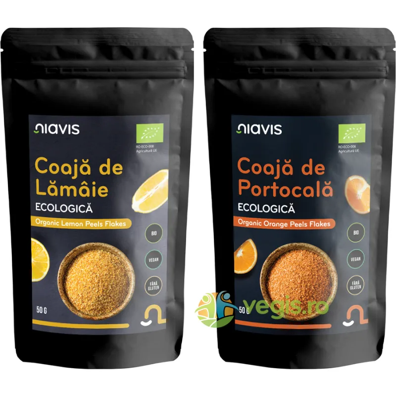 Pachet Coaja de Portocala Macinata fara Gluten Ecologica/Bio 50g + Coaja de Lamaie Macinata fara Gluten Ecologica/Bio 50g NIAVIS — preț și oferte