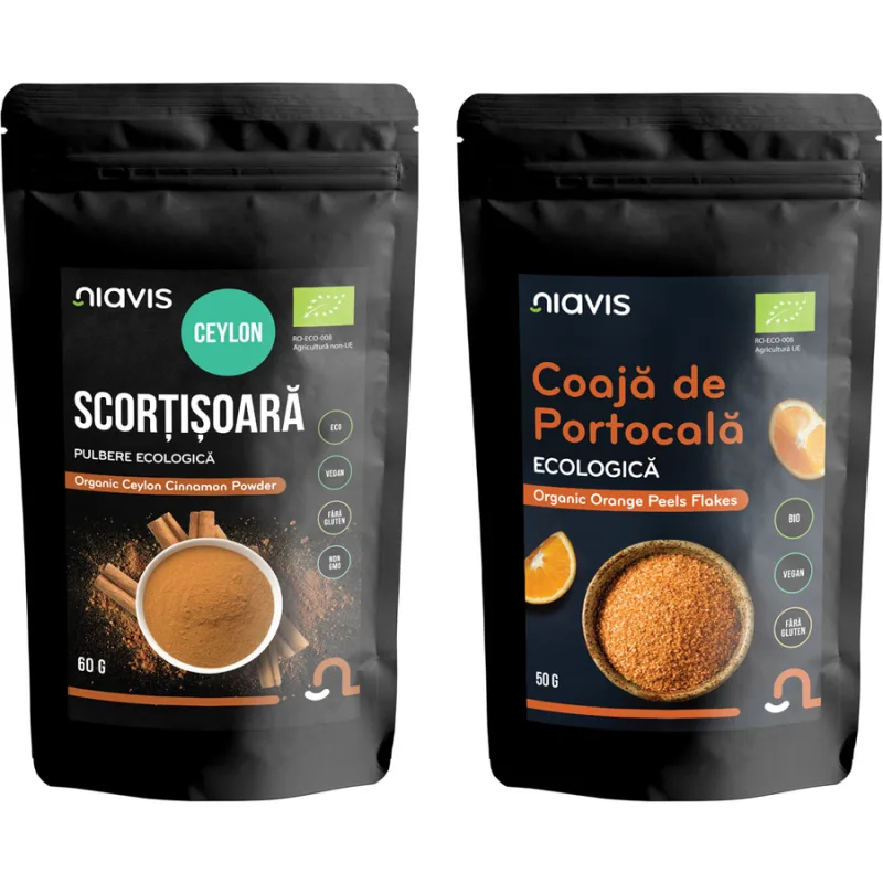 Pachet Scortisoara Ceylon Pulbere Ecologica/Bio 60g + Coaja de Portocala Macinata fara Gluten Ecologica/Bio 50g NIAVIS — preț și oferte