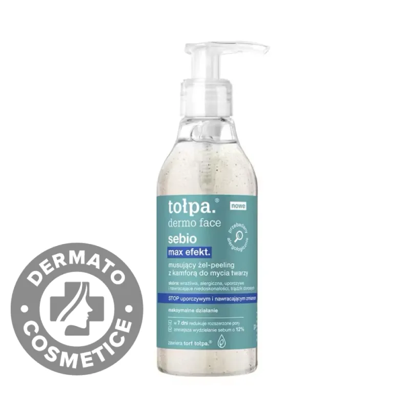 Gel peeling spumant cu camfor pentru curatarea fetei Dermo Face Sebio Max Efekt, 195ml, Tołpa — preț și oferte