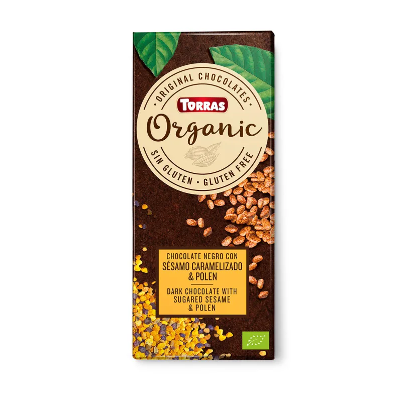 Ciocolata neagra cu seminte de susan si polen fara gluten Organic, 100g, Torras — preț și oferte