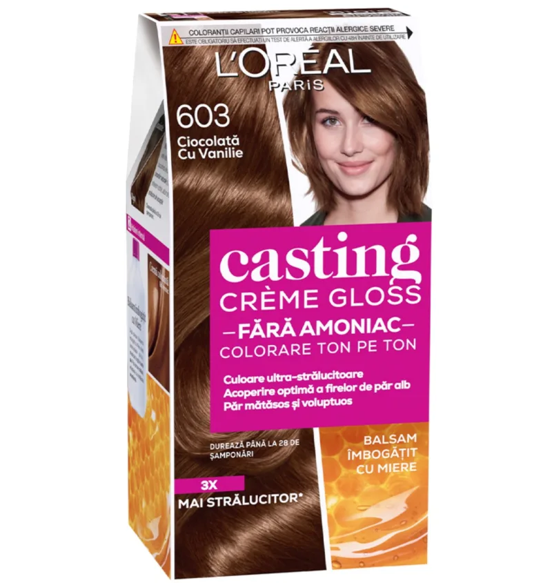 Vopsea de par semi-permanenta fara amoniac Casting Creme Gloss 603 Ciocolata cu Vanilie, 180ml, L'Oreal Paris — preț și oferte