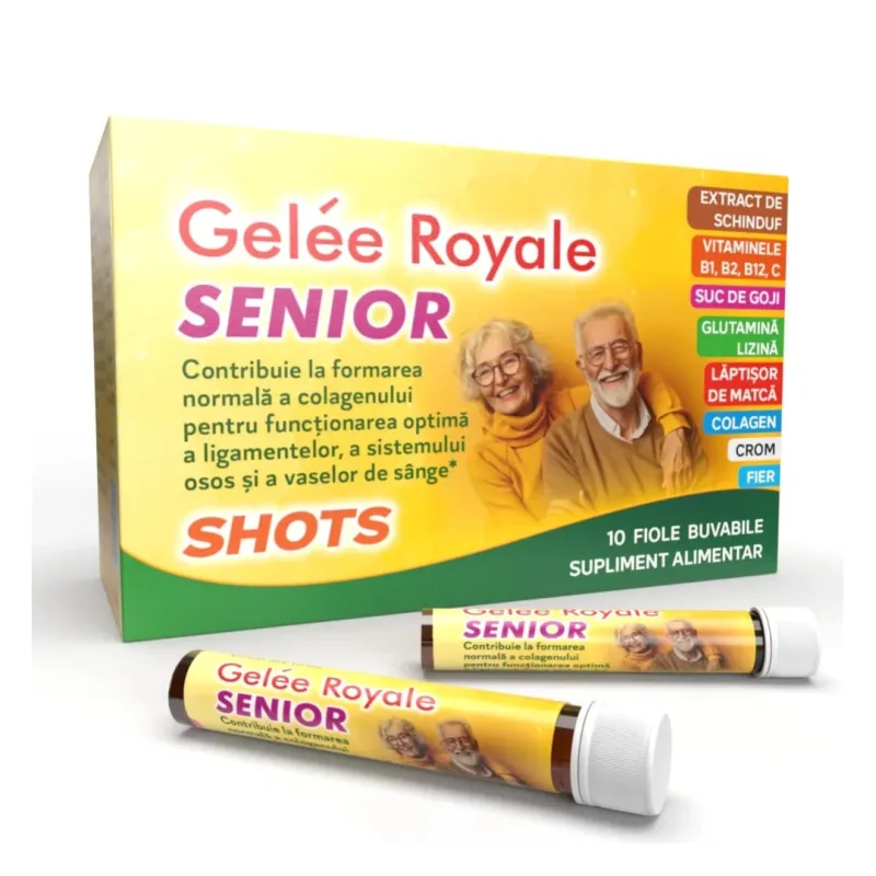 Gelee Royale Senior Shots, 10 fiole buvabile, Justin Pharma — preț și oferte