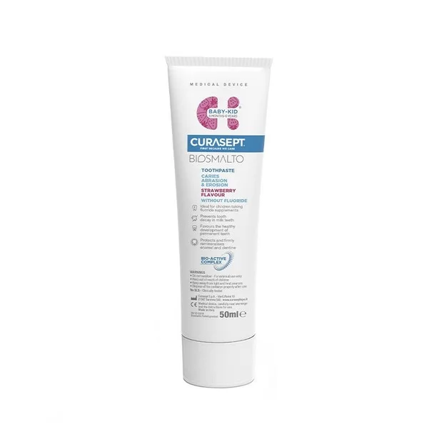 Curasept Pasta De Dinti Fara Fluor Baby-Kid Aroma De Capsuni Biosmalto, 50 Ml — preț și oferte