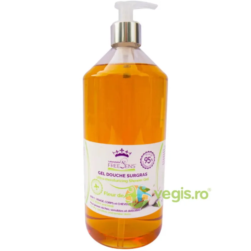 Gel de Dus Ultrahidratant 3 in 1 pentru Fata, Corp si Par cu Parfum de Floare de Bumbac 1L FREESENS — preț și oferte