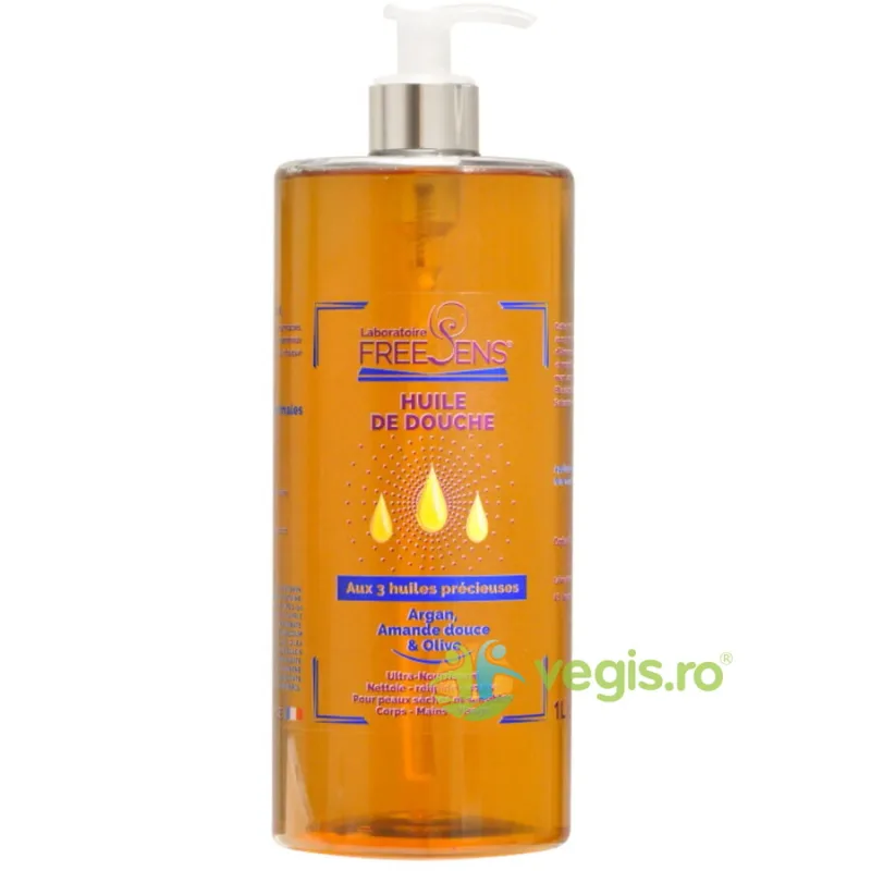 Ulei de Dus Ultrahranitor cu 3 Uleiuri Pretioase de Argan, Migdale Dulci si Masline 1L FREESENS — preț și oferte