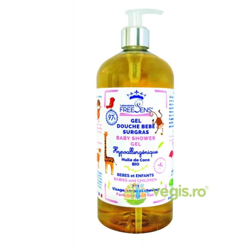 Gel de Dus pentru Copii Hipoalergenic 3 in 1 pentru Fata, Corp si Par cu Ulei de Cocos 1L FREESENS — preț și oferte