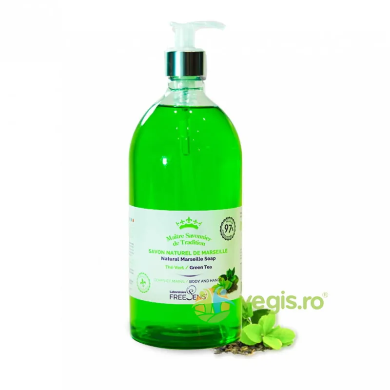 Sapun Lichid Natural de Marseille cu Parfum de Ceai Verde pentru Corp si Maini 1L FREESENS — preț și oferte