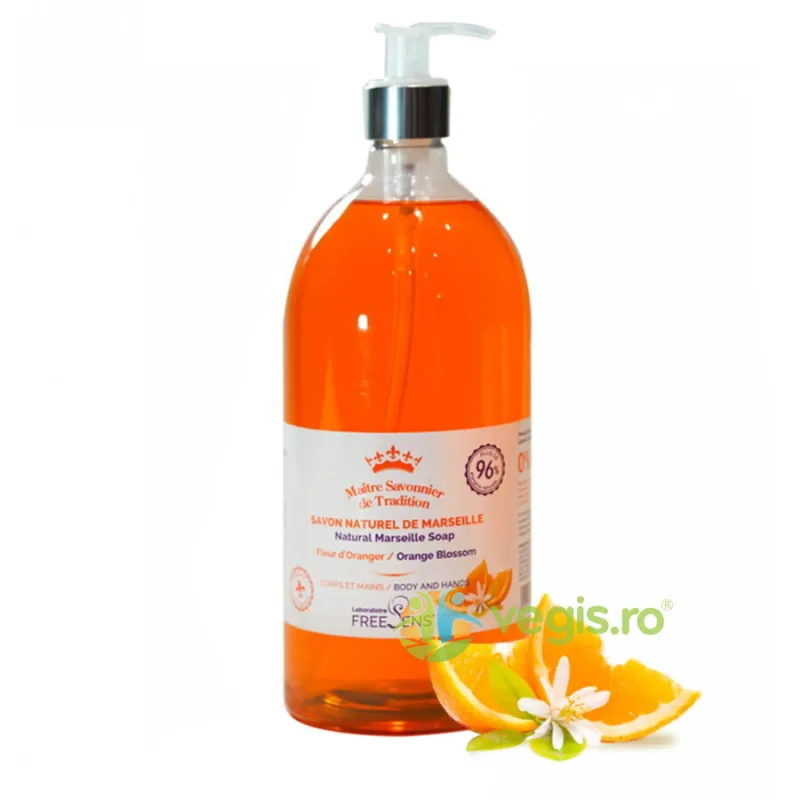 Sapun Lichid Natural de Marseille cu Parfum de Floare de Portocal pentru Corp si Maini 1L FREESENS — preț și oferte