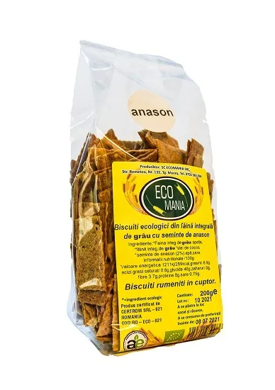 Biscuiti integrali cu seminte de anason Bio, 200g, Ecomania — preț și oferte