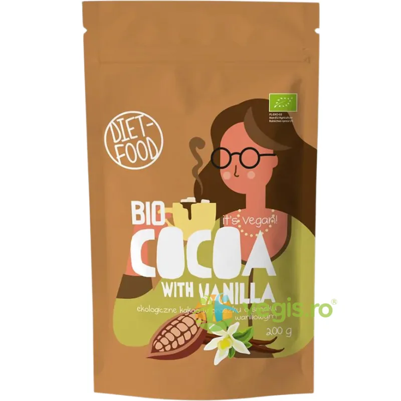 Cacao cu Aroma de Vanilie Ecologica/Bio 200g DIET FOOD — preț și oferte