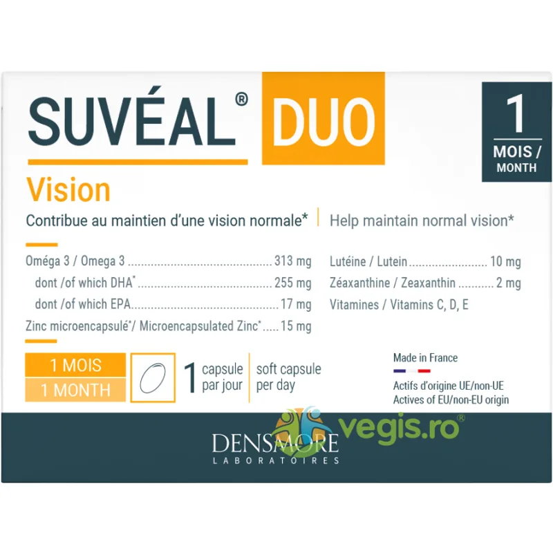 Suveal Duo (Imbatranirea Retinei, Pierderea Vederii Centrale, Sustinerea Vederii Normale) 30cps moi DENSMORE LABORATOIRES — preț și oferte