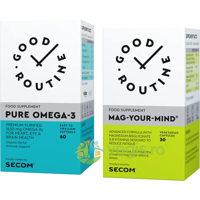 Pachet Pure Omega-3 60cps moi + Mag Your Mind 30cps vegetale Secom, GOOD ROUTINE — preț și oferte