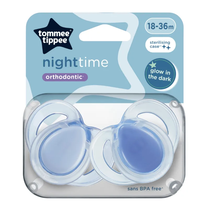 Suzete ortodontice Night Time, 18-36 luni, 2 bucati, Albastru, Tommee Tippee — preț și oferte