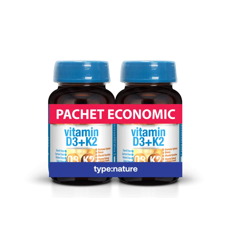 Vitamina D3 + K2 pachet economic 60 + 60 comprimate Type Nature — preț și oferte