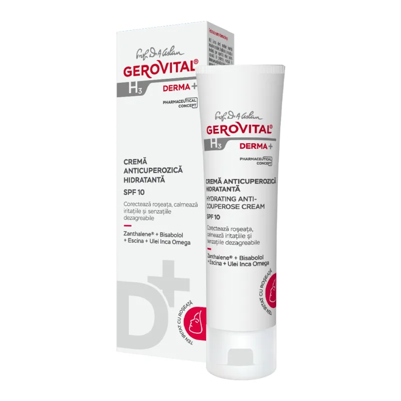 Crema anticuperozica hidratanta SPF10 H3 Derma+, 50 ml, Gerovital FARMEC — preț și oferte