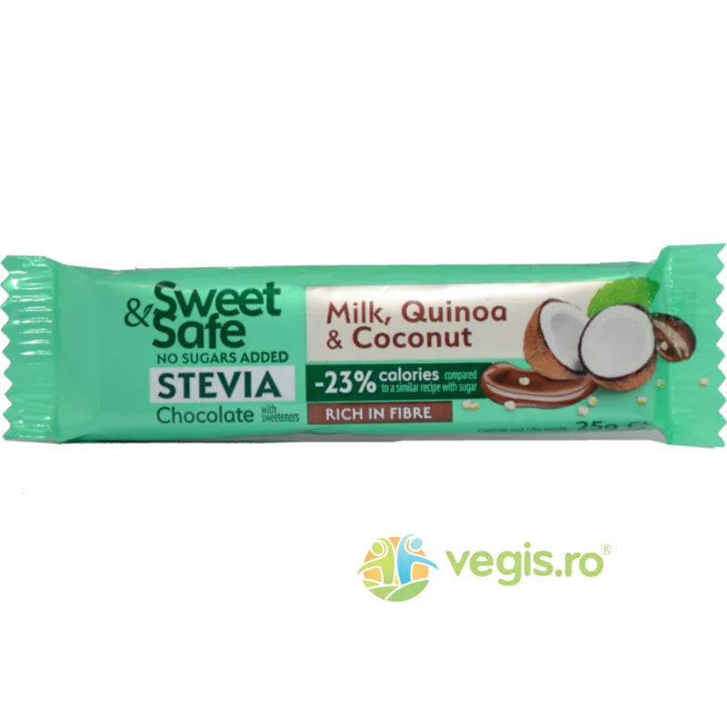 Sweet&Safe Ciocolata cu Lapte, Cocos si Quinoa Indulcitor Stevie 25g — preț și oferte