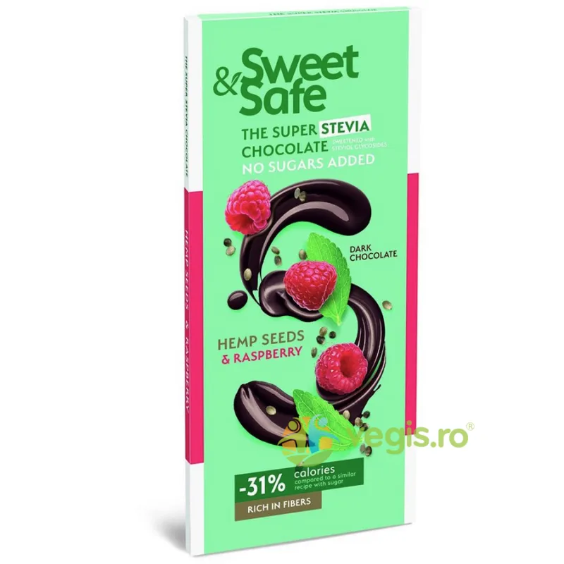 Ciocolata Amaruie cu Seminte de Canepa, Zmeura si Indulcitor Stevie Sweet&Safe 90g SLY NUTRICIA — preț și oferte
